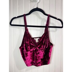 Bozzolo Womens Burgundy Crushed Velvet V-Neck Crop Top Cami RT52822 Large